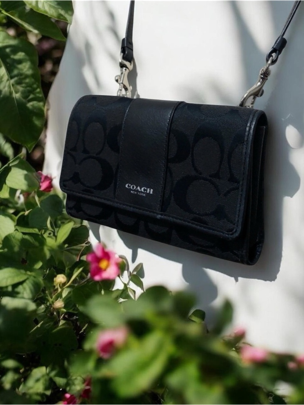 COACH 💕 GUC Black Crossbody In Signature Jacquard and Leather